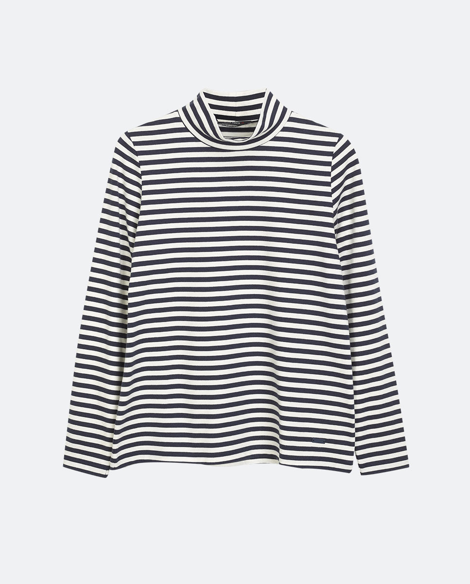 High Collar T-Shirt with Stripes