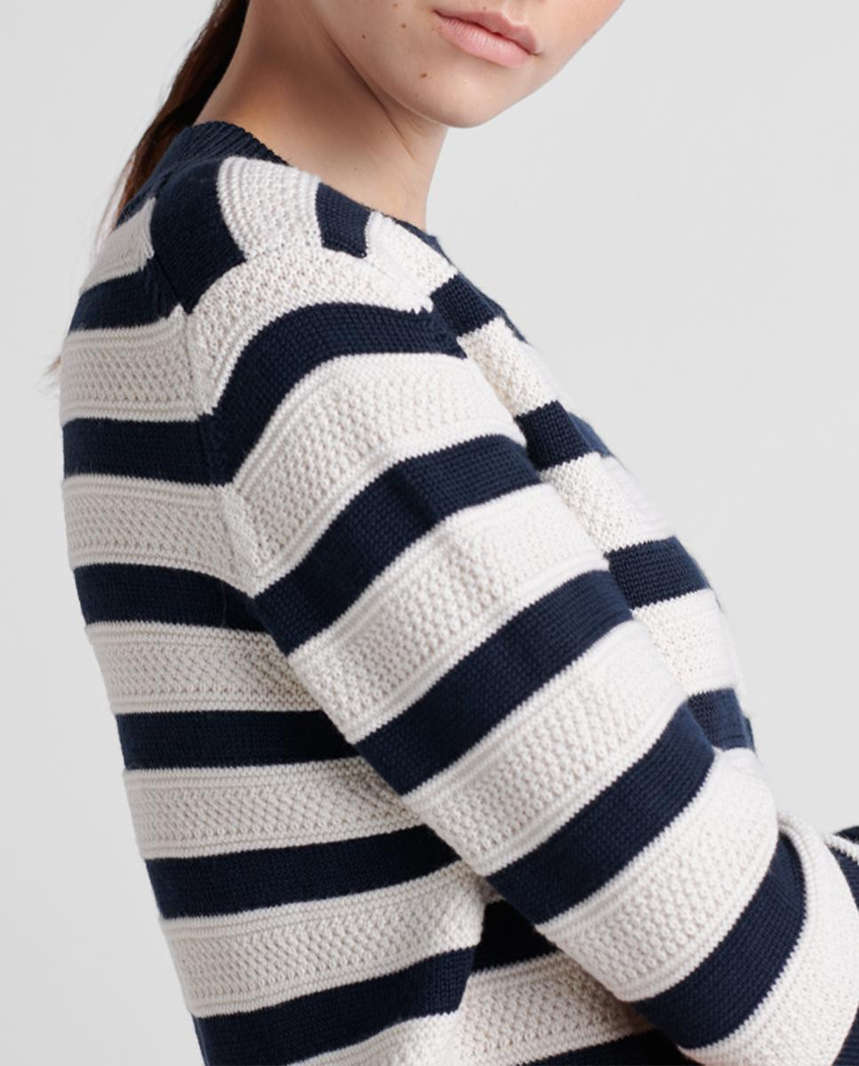 Striped sweater with rice stitch texture