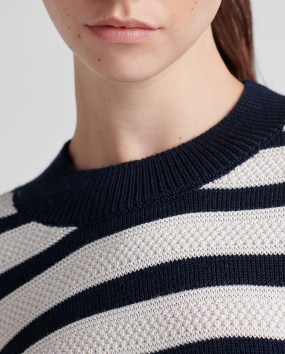 Striped sweater with rice stitch texture