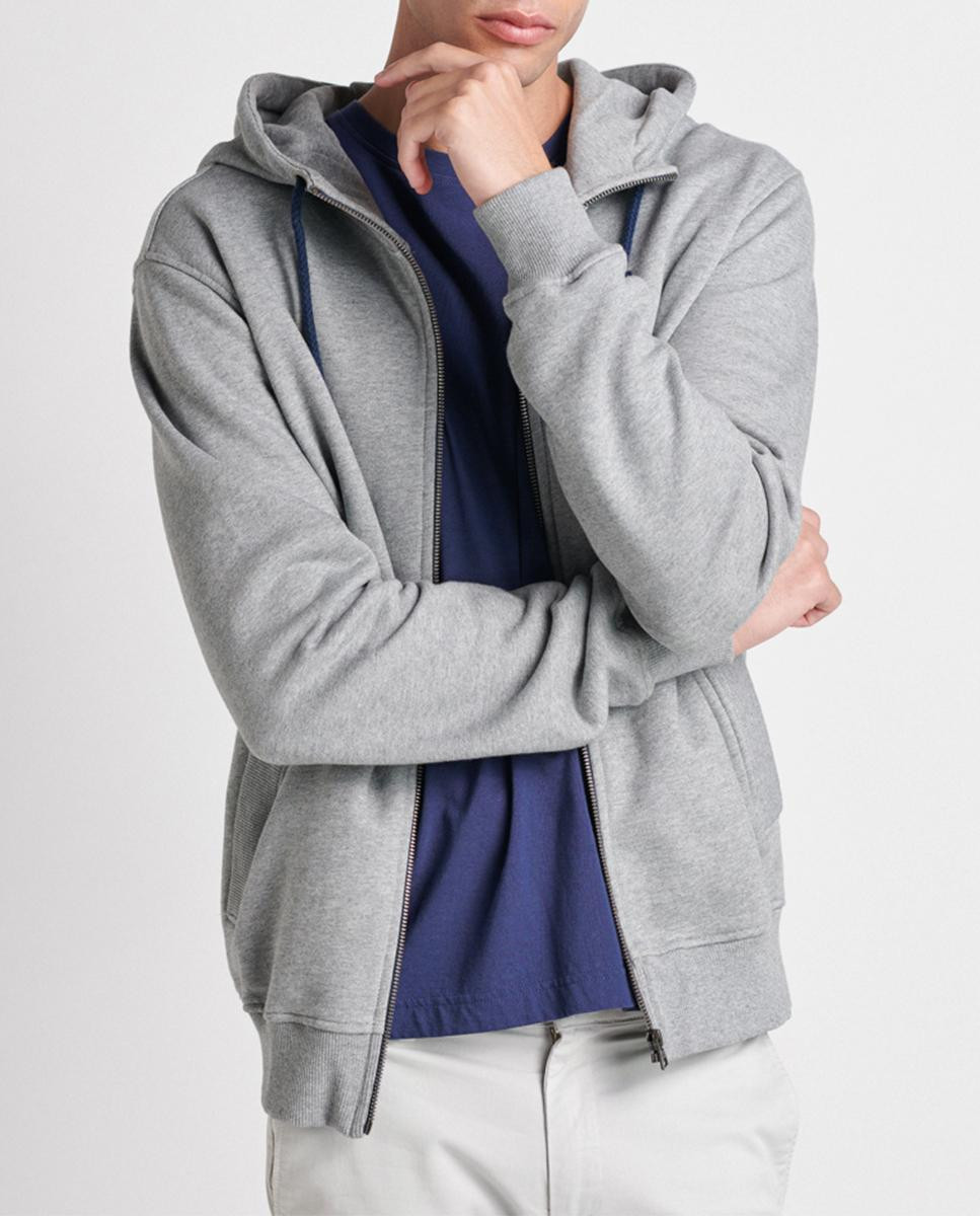 Diagonal carded fleece zip-up hoodie