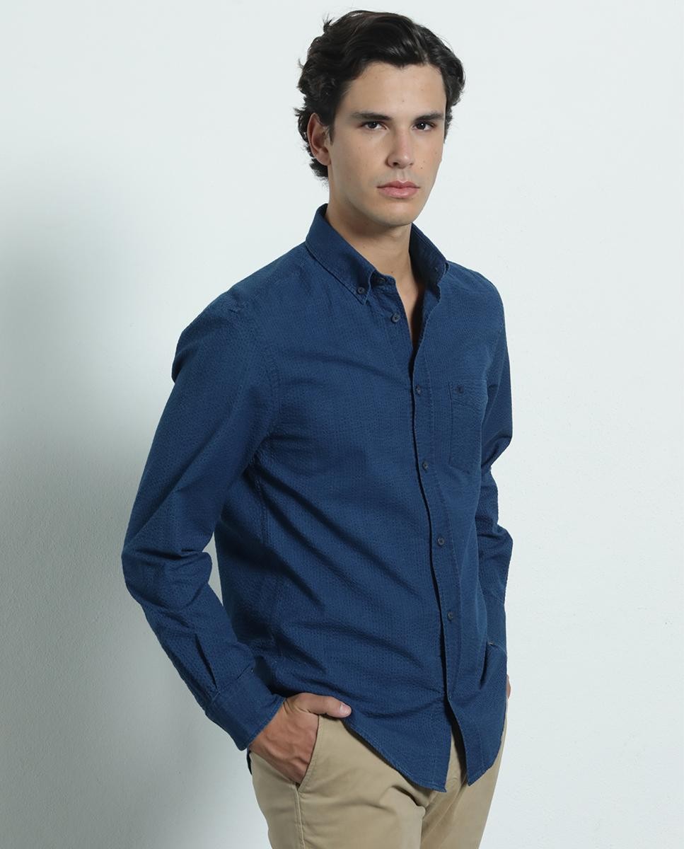 Camisa de Seersucker Indigo - Regular