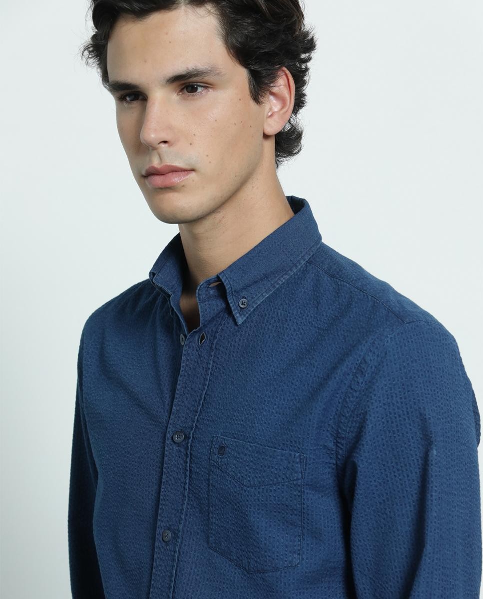 Camisa de Seersucker Indigo - Regular