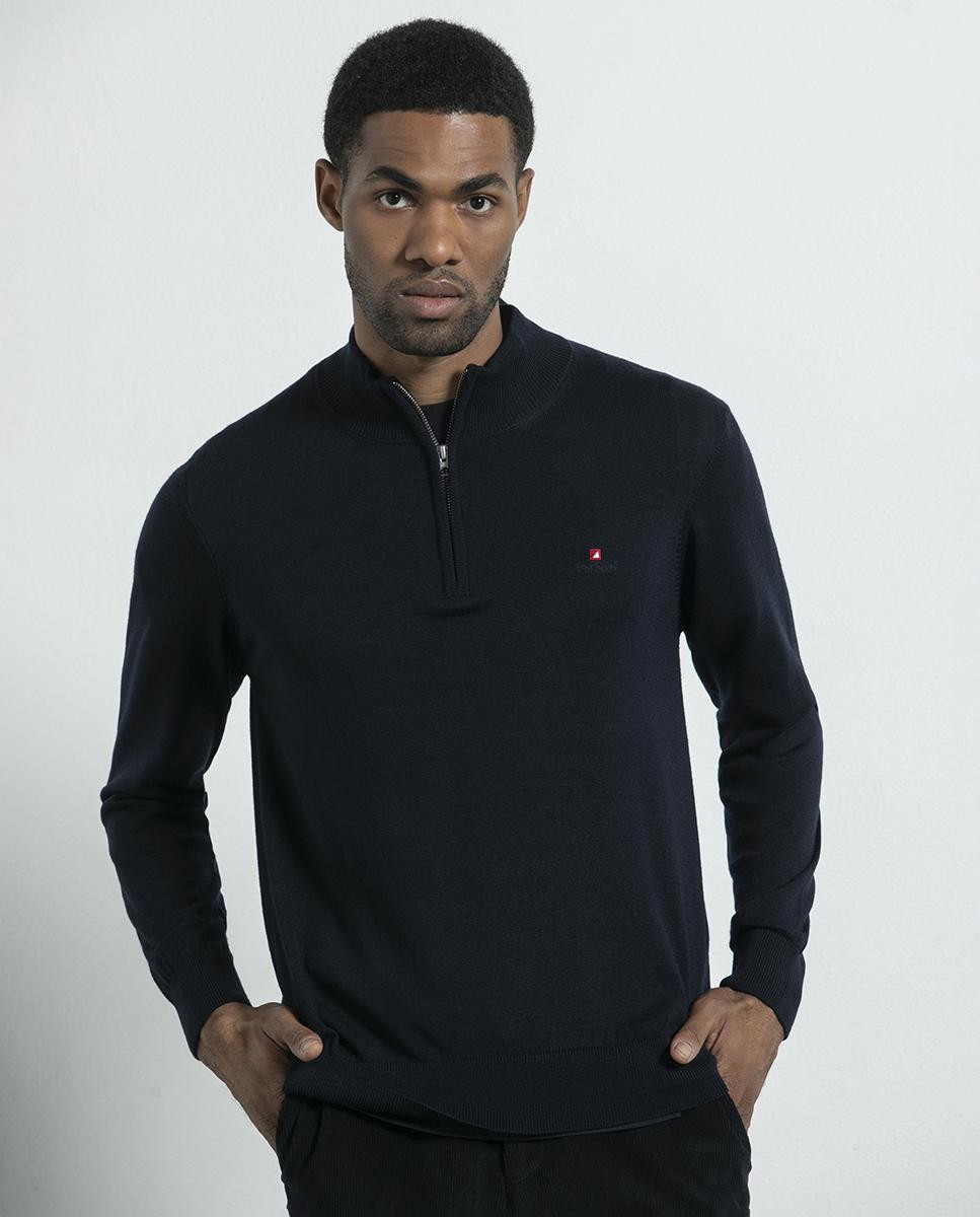 Zippered Polo Merino Wool Embroidered...