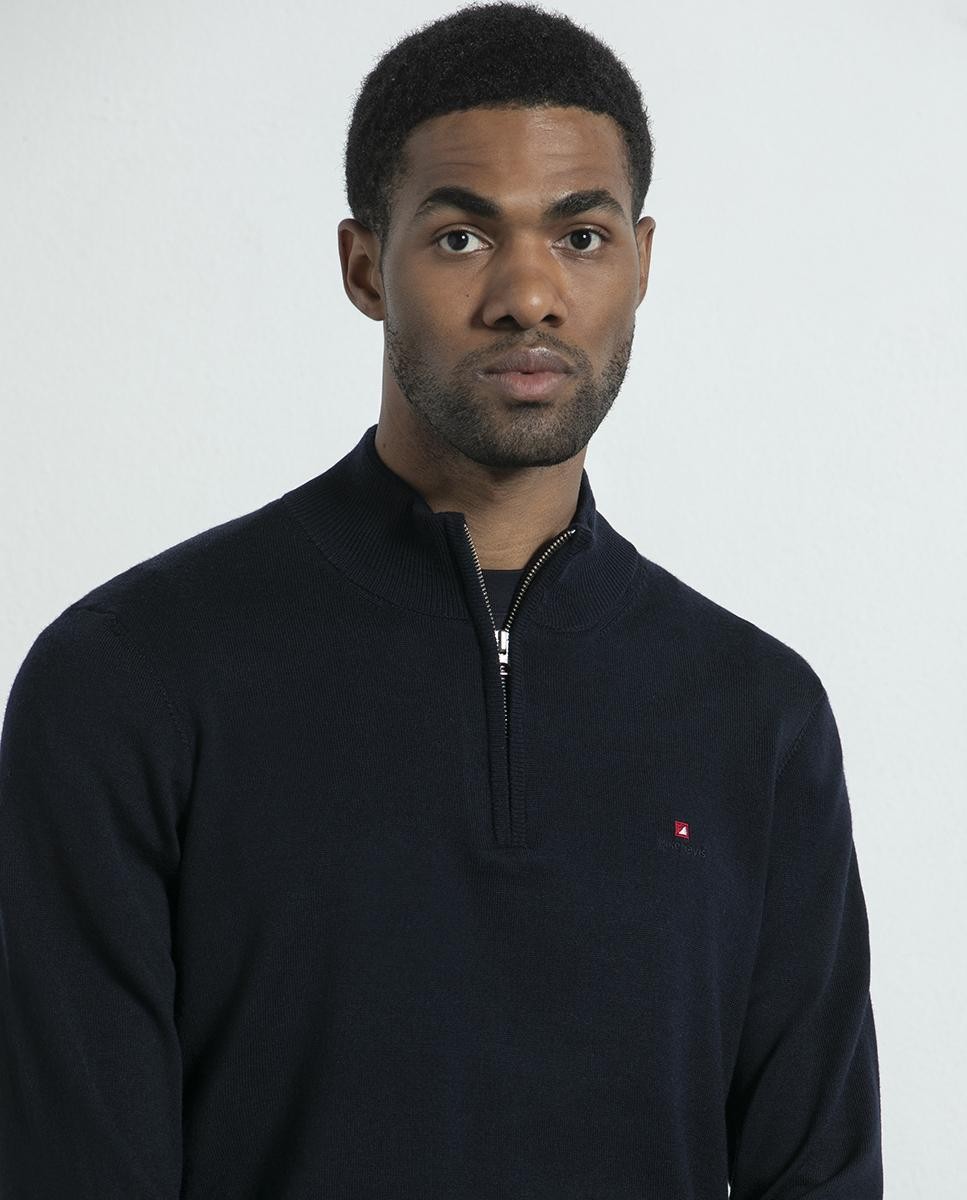 Zippered Polo Merino Wool Embroidered...