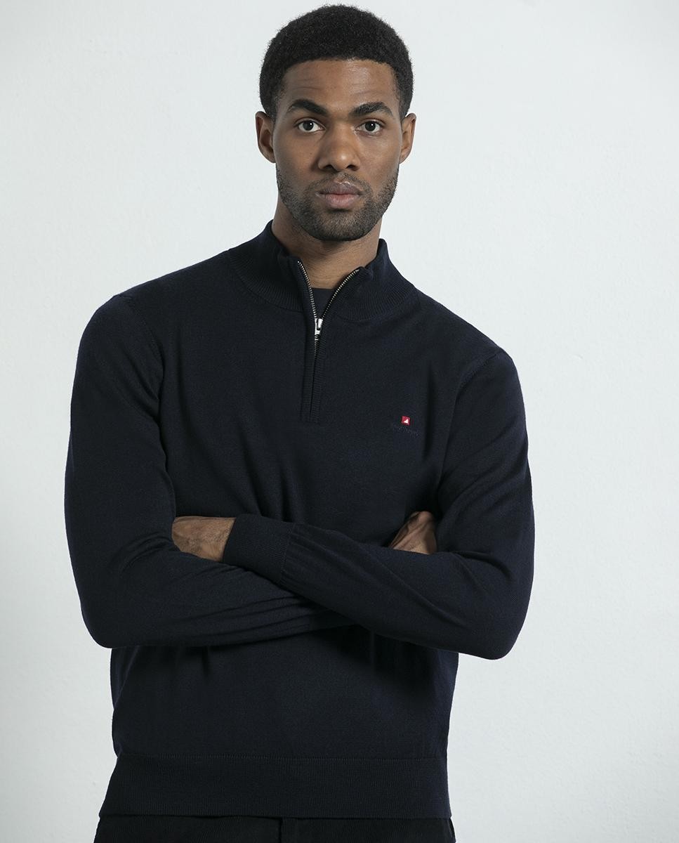 Zippered Polo Merino Wool Embroidered...