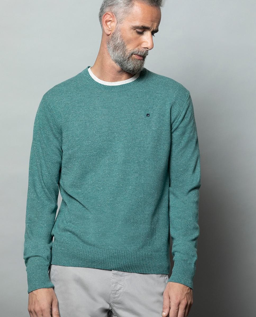 Crewneck Tricot Lã Seda Botoné