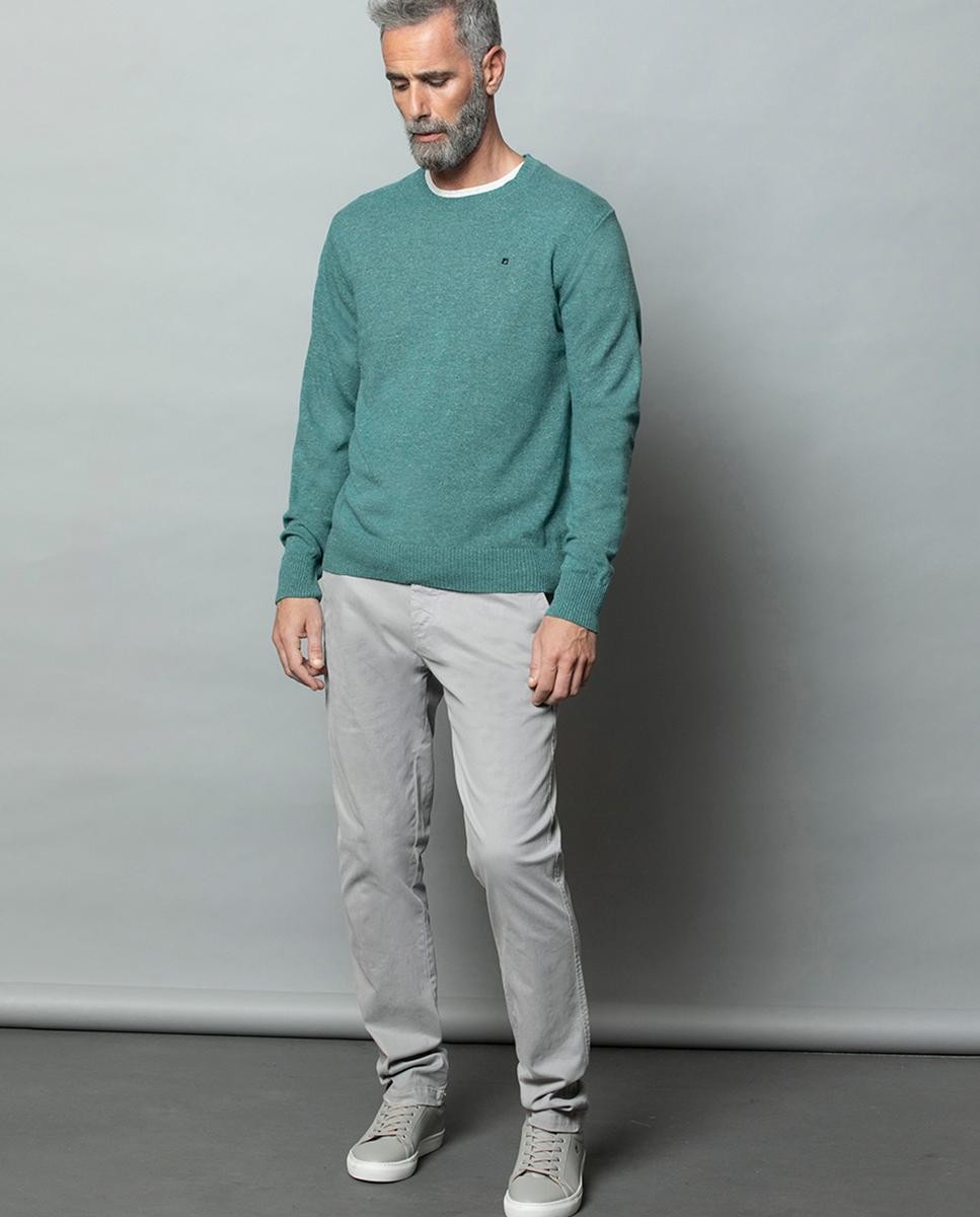 Crewneck Tricot Lã Seda Botoné