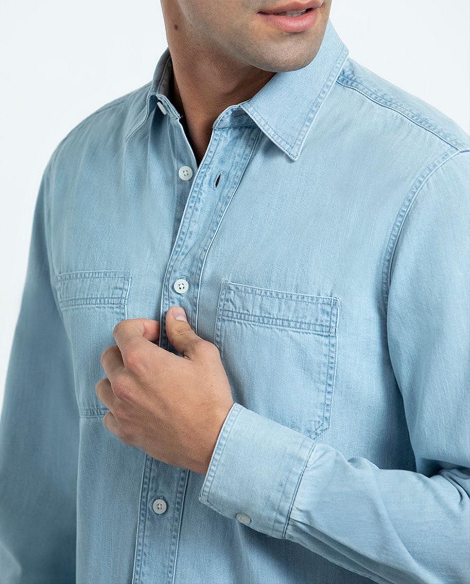 Camisa Jeans com Dois Bolsos - Regular
