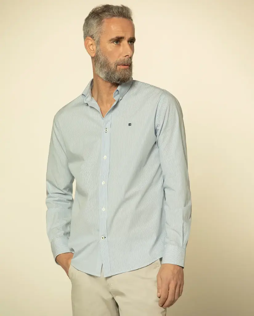 Camisa Casual Popeline Riscas Essential - Slim