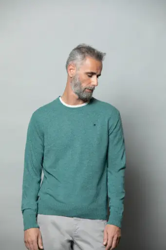 Crewneck Tricot Lã Seda Botoné